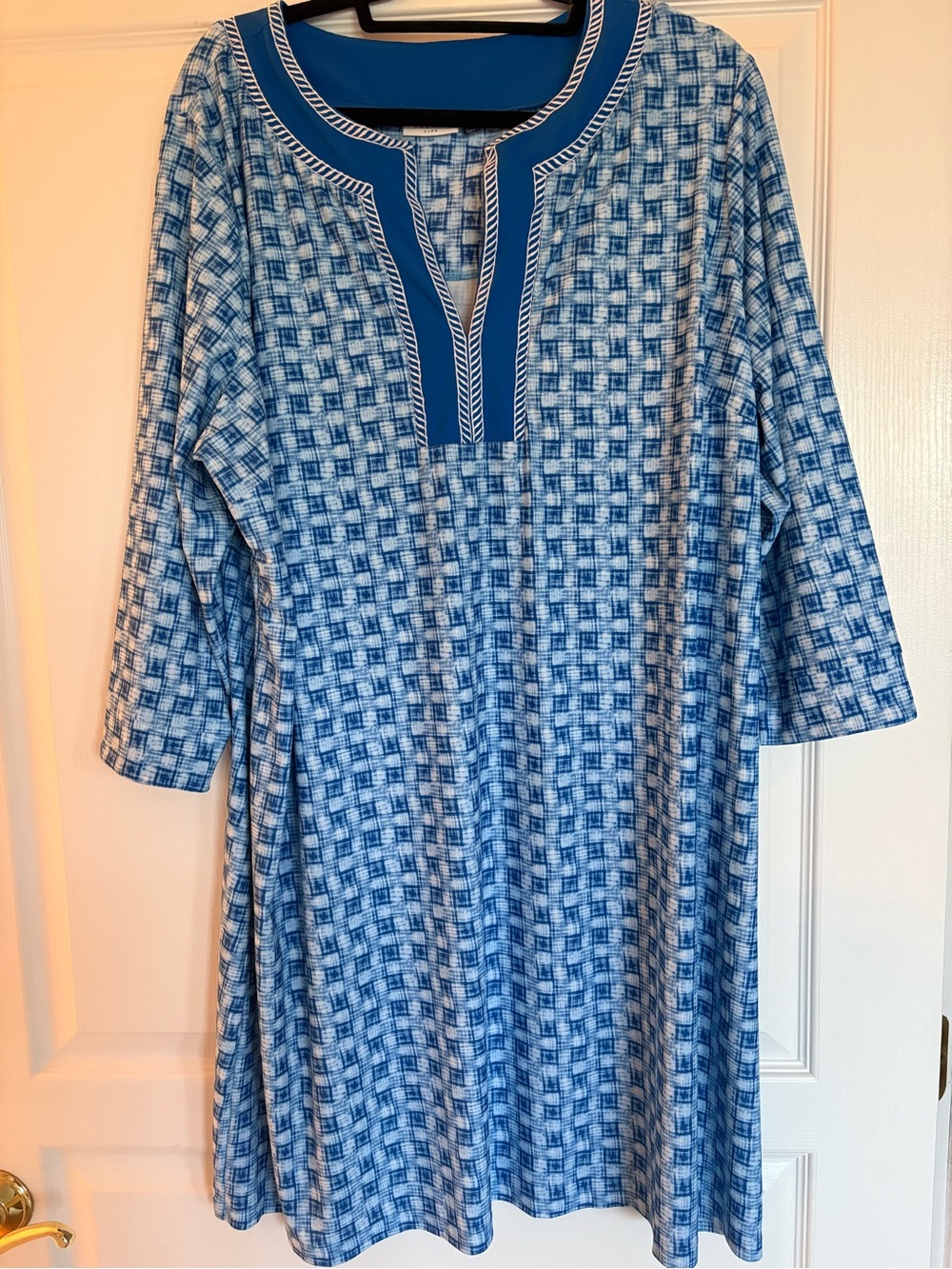 Cabana Life Blue Patterned Midi Dress with Contrast Trim